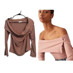 Anthropologie Dusty Rose Button Cowl Off Shoulder Long Sleeve Knit Top